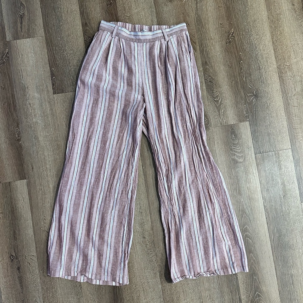 American Eagle Outfitters Cotton Linen Pink and White Striped Pants